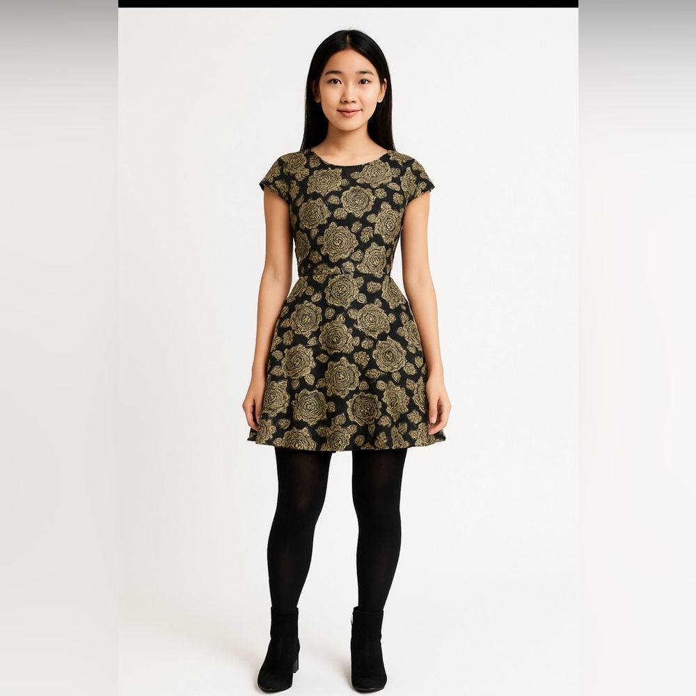 Cynthia Steffe Black and gold Floral Dress
